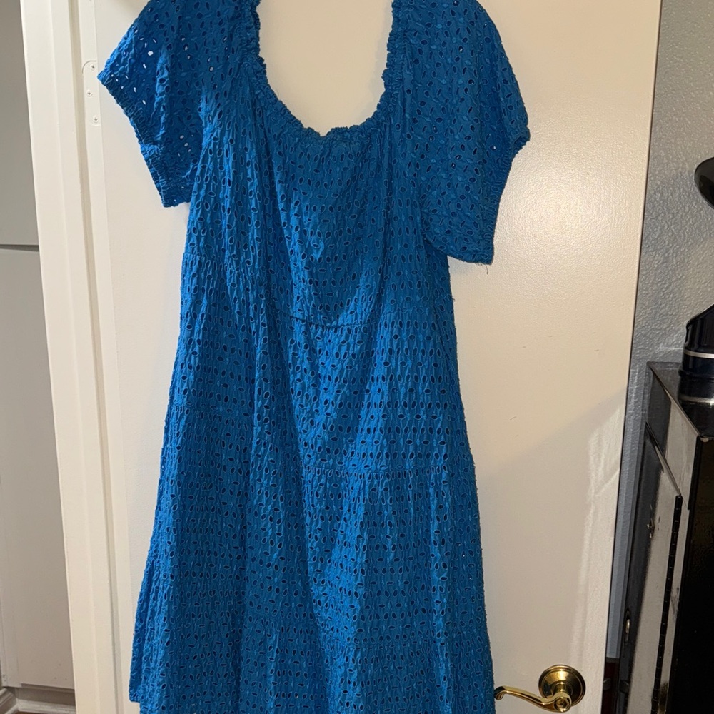Lane Bryant Blue Midi Eyelet Dress; Spring, Summertime dress. Plus size.